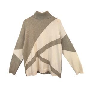 100% Cashmere REPEAT Oversized Color Block Turtleneck Sweater Size M
